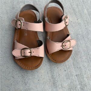 L'Amour Pink Leather Buckle Sandals for Kids